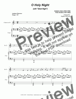 page one of O Holy Night (with "Silent Night" - for Bb-Clarinet Solo and Piano)