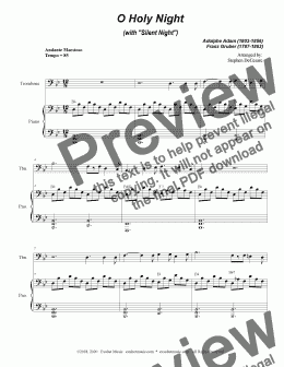 page one of O Holy Night (with "Silent Night" - for Trombone Solo and Piano)