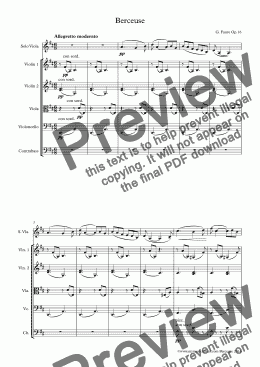 page one of Faure  Berceuse Op.16 for Viola and String Orchestra