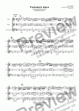 page one of Tamino’s Aria from the Magic Flute - Woodwind Trio