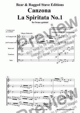 page one of Canzona La Spiritata No.1 for brass quintet