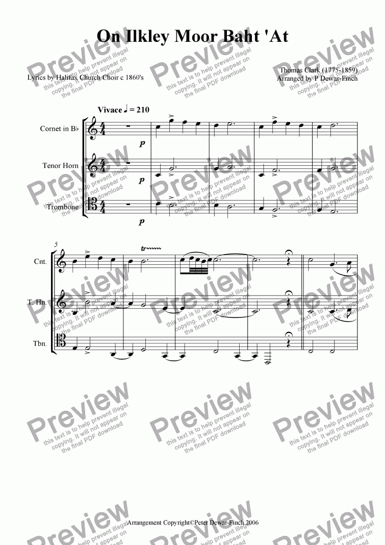 Choral Version On Ilkley Moor Baht At Download Sheet Music Pdf File