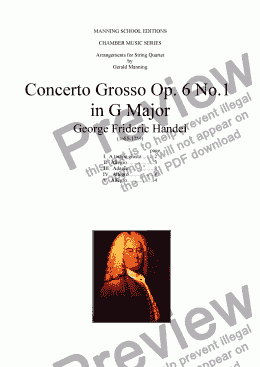 page one of HANDEL, G.F. - Concerto Grosso Op.6, No.1 in G Major - arr. for String Quartet by Gerald Manning