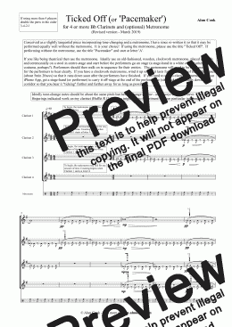 page one of Ticked Off (for 4 or more Bb Clarinets and metronome)