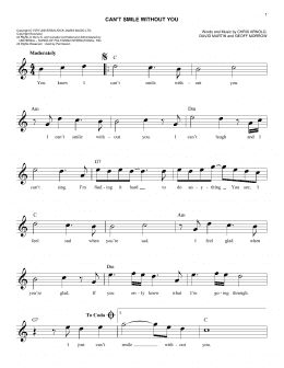 page one of Can't Smile Without You (Easy Lead Sheet / Fake Book)