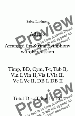 page one of Adagio, Arranged for String Symphony with Percussion