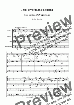 page one of J. S. Bach - "Jesu, joy of man's desiring"  from Cantata BWV.147 No.10  - String Quartet