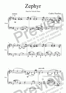 page one of Zephyr - duet for Viola & Piano