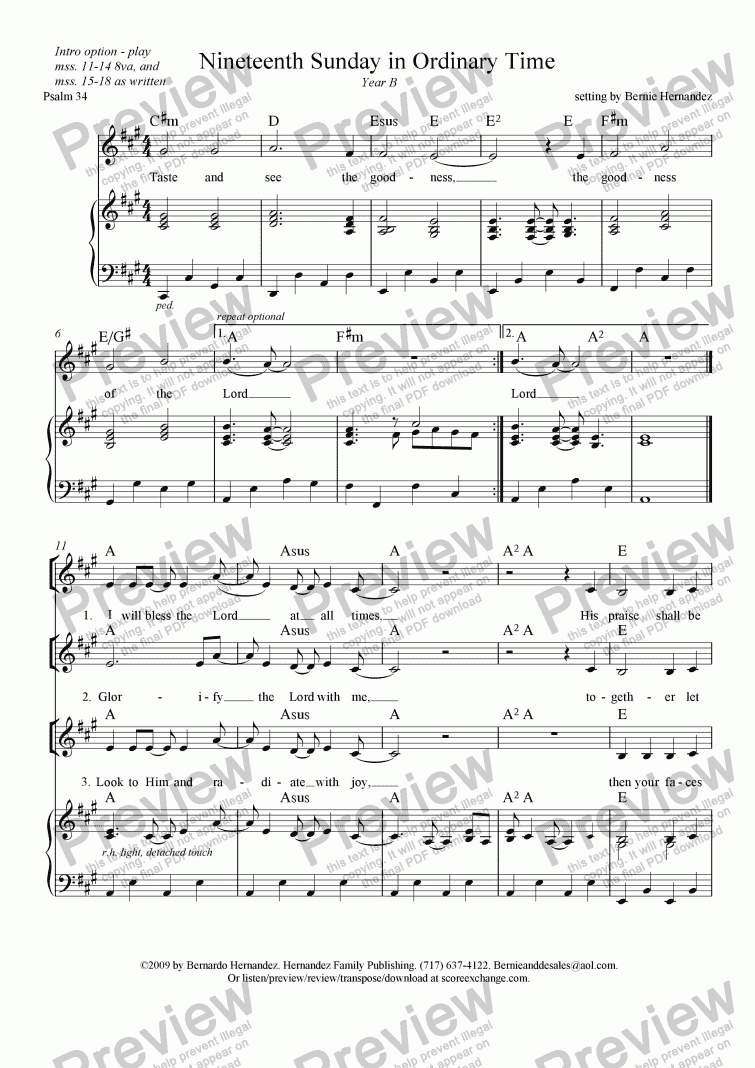 Responsorial Psalm - 19th Sunday In Ordinary Time, Yr. B - Sheet Music