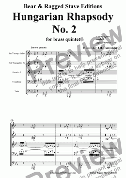 page one of Hungarian Rhapsody No. 2 for brass quintet