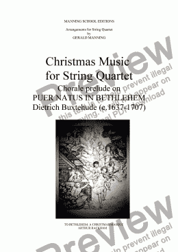 page one of Christmas Music for String Quartet: Buxtehude, D.- Chorale prelude on Puer Natus In Bethlehem - arr. by Gerald Manning