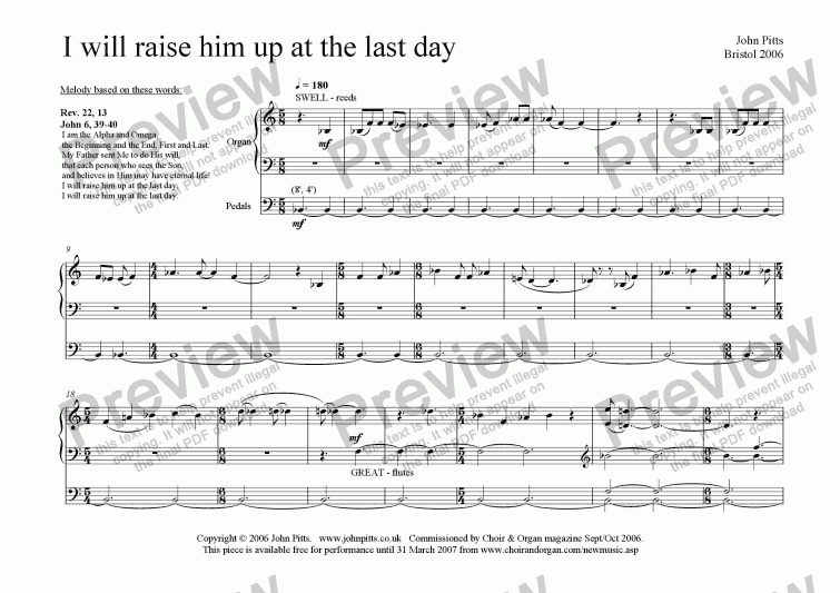 I Will Raise Him Up At The Last Day (Organ) [2006] - Download Pdf File