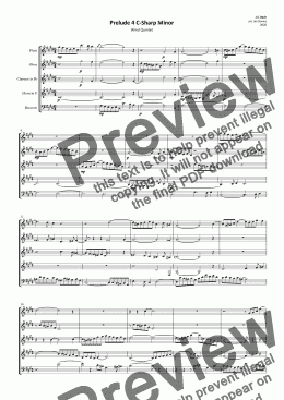 page one of Bach Prelude 4 C Sharp Minor - Wind Quintet