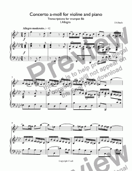 page one of Bach, Johann Sebastian - Concerto for trumpet and piano a -moll. I part - Allegro