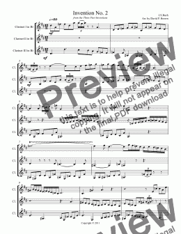 page one of Invention No. 2 for Clarinet Trio