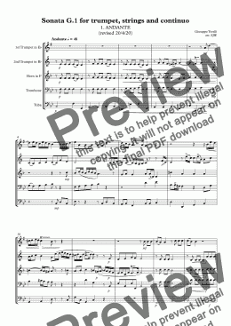 page one of Sonata G.1 for trumpet, strings and continuo