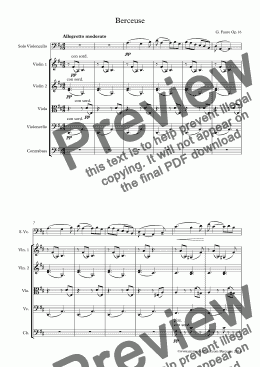 page one of Faure Berceuse Op.16 for Cello and String Orchestra