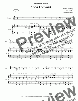 page one of Loch Lomond (for Flute or Violin solo and Piano)