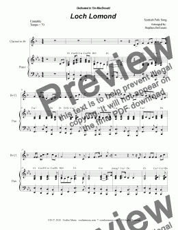 page one of Loch Lomond (for Bb-Clarinet solo and Piano)