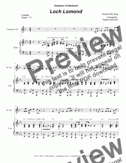 page one of Loch Lomond (for Bb-Trumpet solo and Piano)