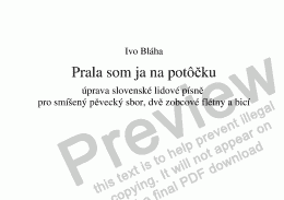 page one of PRALA SOM JA NA POTÔČKU pro smíšený pěvecký sbor, 2 zobcové flétny a bicí 