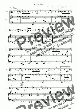 page one of Für Elise for Viola and Piano