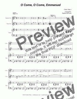 page one of O Come, O Come, Emmanuel (Duet for Soprano and Tenor Saxophone)