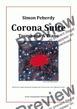 page one of Corona Suite for Trombone & Piano, 5 new pieces for Trombone & Piano by Simon Peberdy