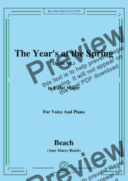 page one of Beach-The Year's at the Spring,Op.44 No.1,in E flat Major,for Voice and Piano