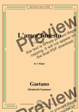 page one of Donizetti-L'amor funesto,in A Major,for Voice and Piano