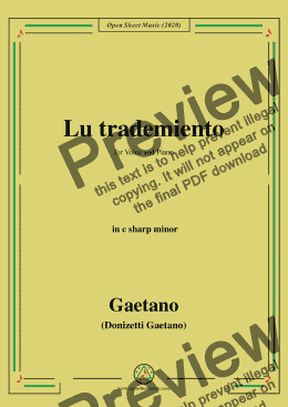 page one of Donizetti-Lu trademiento,in c sharp minor,for Voice and Piano