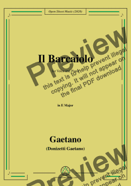 page one of Donizetti-Il Barcaiolo,in E Major,for Voice and Piano