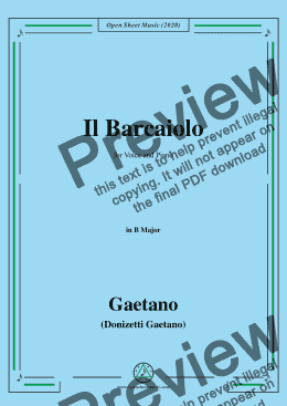 page one of Donizetti-Il Barcaiolo,in B Major,for Voice and Piano