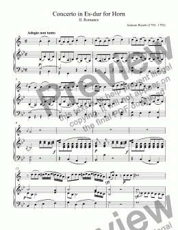 page one of Rosetti, Antonio - Concert Es-dur for horn Eb C 43 - II.Romance Konzert für Horn Es-Dur RWV C 43