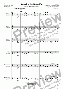 page one of America the Beautiful - String Quartet or Group