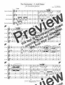 page one of The Nutckacker - 5. Arab Dance (for Saxophone Quartet SATB)