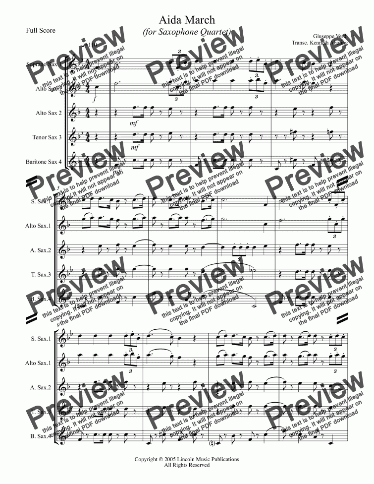 March Aida March (for Saxophone Quartet SATB or AATB) Sheet Music