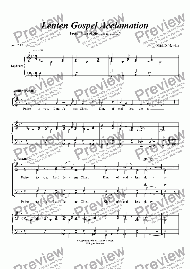 Lenten Gospel Acclamation -- Mass Of Strength And Life - Sheet Music