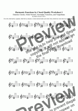 page one of Harmonic functions by chord quality worksheet 1