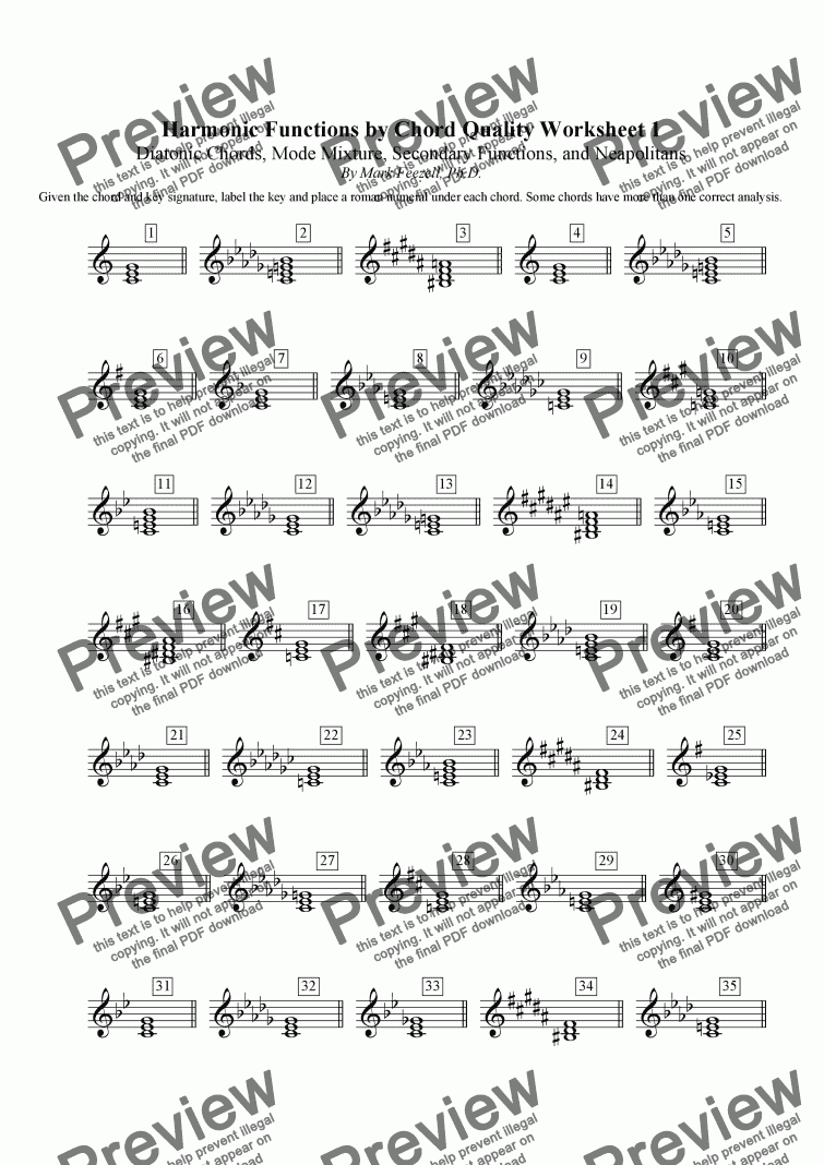 Harmonic Functions By Chord Quality Worksheet 1 - Sheet Music PDF File