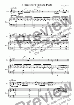 page one of 3 Pieces for Flute and Piano