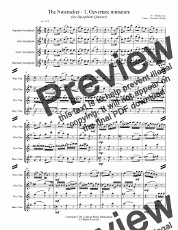 page one of The Nutcracker - 1. Ouverture miniature (for Saxophone Quartet SATB)