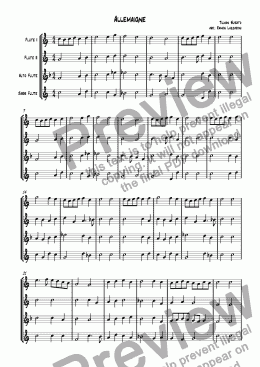 page one of Allemande for flute quartet