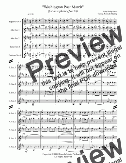 page one of March - Washington Post (Sax Quartet SATB or AATB)