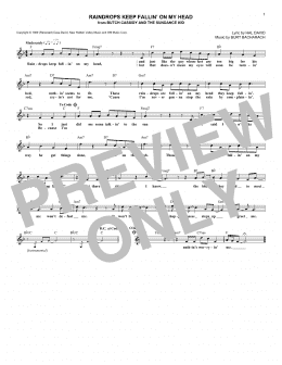 page one of Raindrops Keep Fallin' On My Head (Lead Sheet / Fake Book)