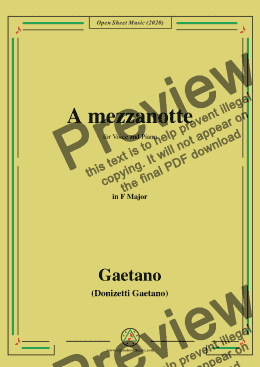 page one of Donizetti-A mezzanotte,in F Major,for Voice and Piano