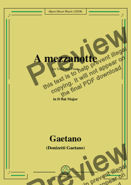 page one of Donizetti-A mezzanotte,in D flat Major,for Voice and Piano