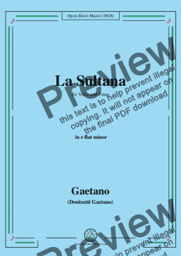 page one of Donizetti-La Sultana,in e flat minor,for Voice and Piano