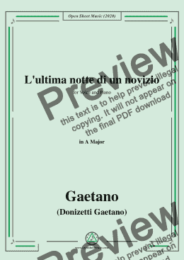 page one of Donizetti-L'ultima notte di un novizio,in A Major,for Voice and Piano