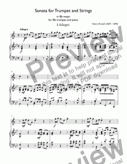 page one of Purcell,  Henry - Sonata in Bb major for  Trumpet Bb &  Piano  